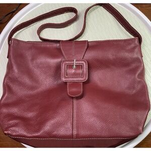 Wilsons Leather Vintage Red Pebbled Leather Purse‎ Handbag Purse 9.5x13x3"